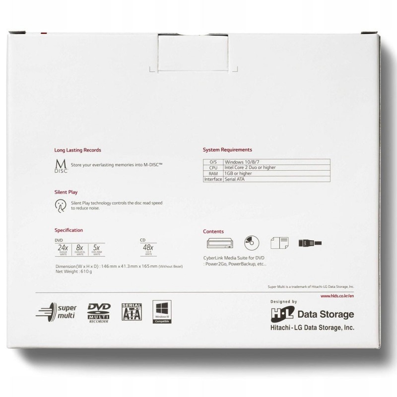 HITACHI-LG Data Storage Built-in DVD RW 24X Internal DVD Drive SATA Detail Black