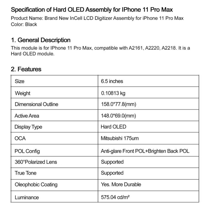 Display LCD GREEN ON Premium Plus HARD OLED Per iPhone 11 Pro Max