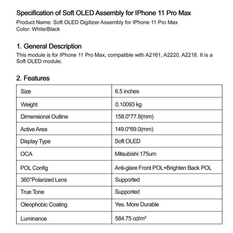 Display LCD GREEN ON Premium Plus SOFT OLED Per iPhone 11 Pro Max 