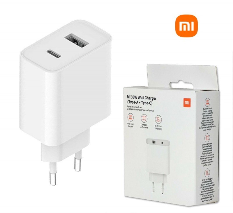 Xiaomi Mi 33W Caricabatteria Fast Charger USB-C USB-A | Bianco