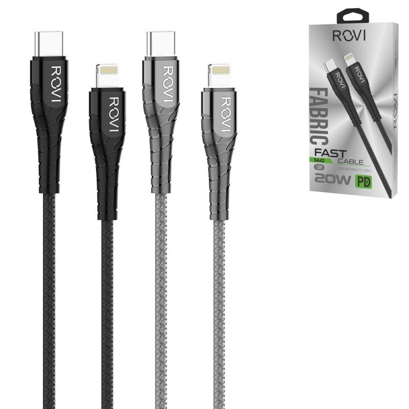 Photo of Rovi Sport Charging Cable from Type-c to Lightning Covered in Nylon 1mt 3A |&nbsp;Silver - Black - Rovi