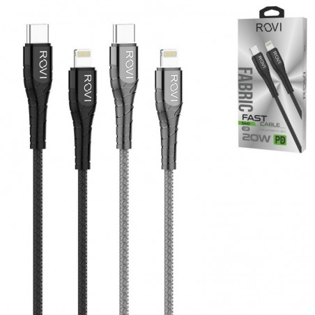 Photo of Rovi Sport Charging Cable from Type-c to Lightning Covered in Nylon 1mt 3A |&nbsp;Silver - Black - Rovi